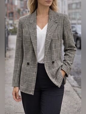 Liz Claiborne Houndstooth Blazer Women Size 4 Wool Blend Classic Jacket